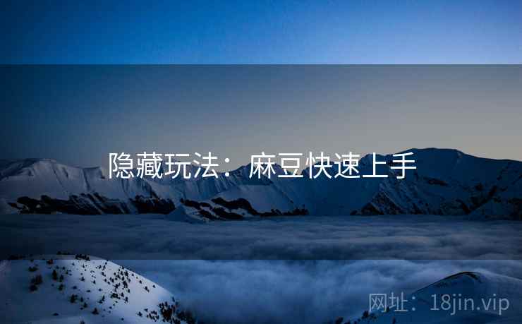 隐藏玩法：麻豆快速上手